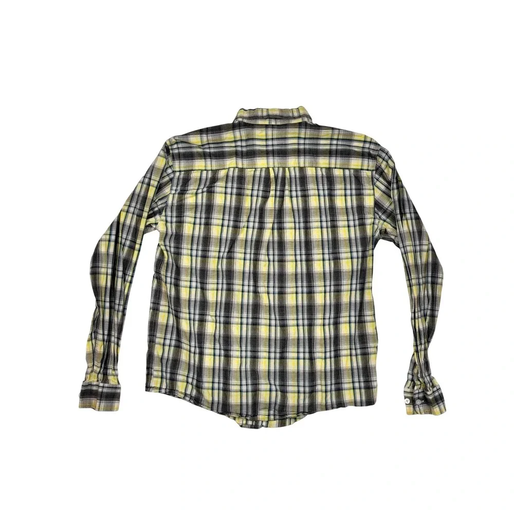 Cinch Boys Youth XXL Plaid Button Down Shirt Yellow Black White Long Sleeve‎